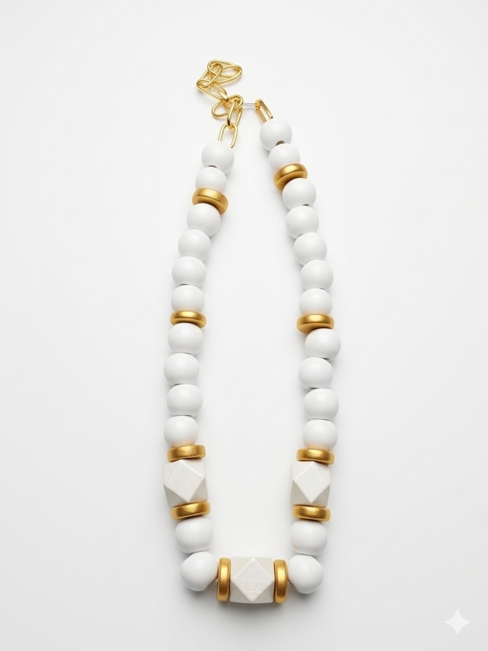 White and Gold Beaded Statement Necklace